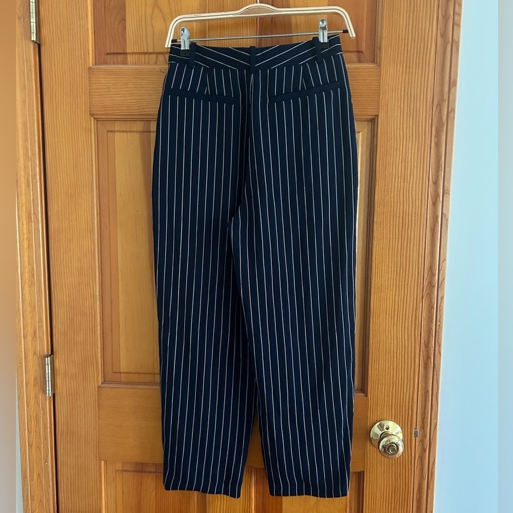 Babaton Modesto Dark Blue Pinstripe High Waisted Cropped Pants - Picture 5 of 7